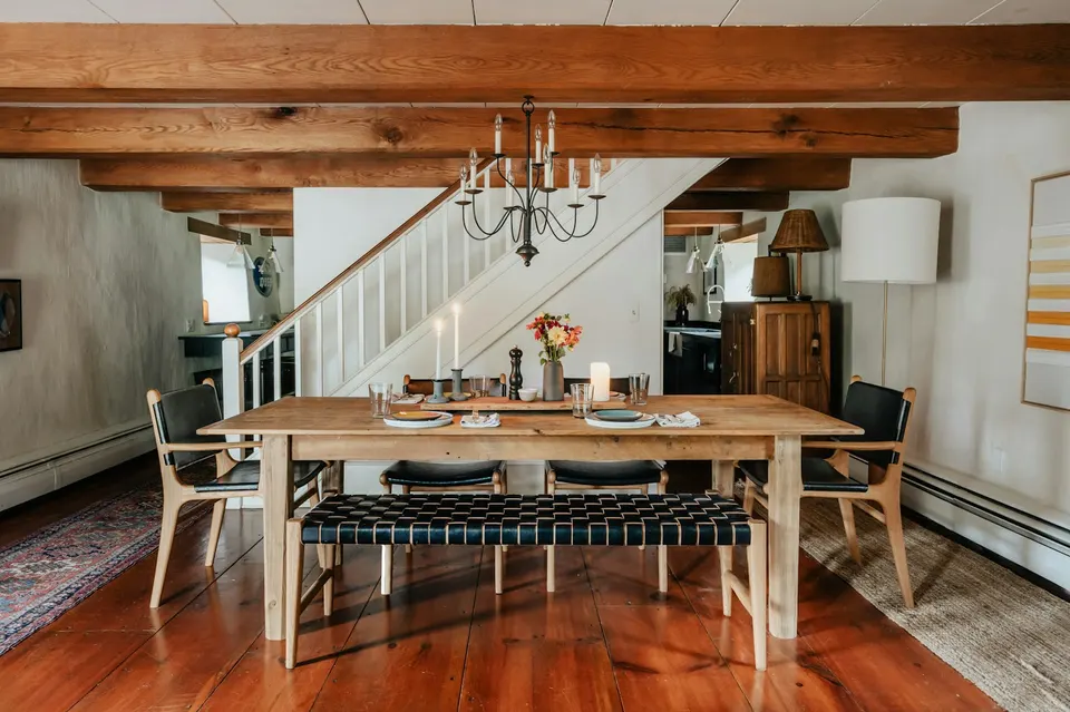 Dining room under the original beams, 2214 Floyd Ave, Richmond